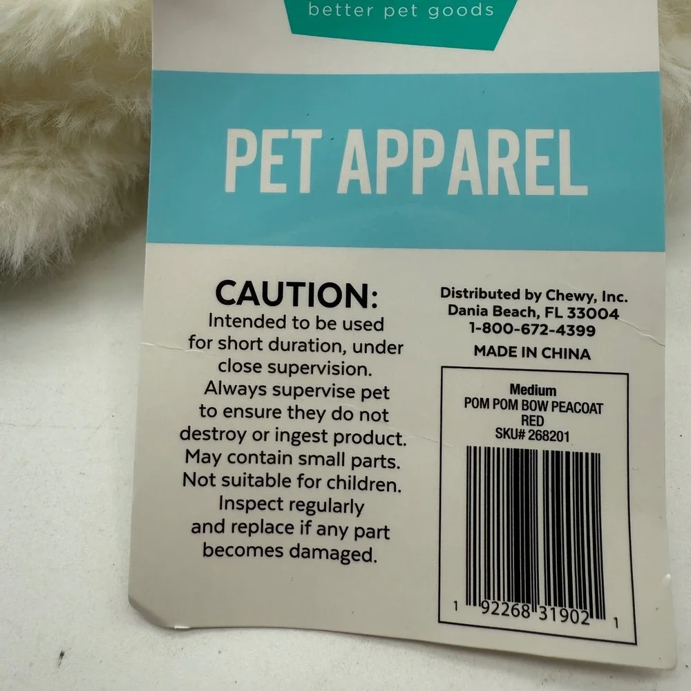 Frisco Red Pom Pom Bow Peacoat Dog Coat Pet Apparel Winter Warm‎ Clothes Medium